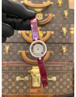 (UNUSED) 2024 CHOPARD HAPPY DIAMONDS 18K 750 WHITE GOLD REF 203957 MOTHER OF PEARL DIAL 24MM QUARTZ WATCH -FULL SET-