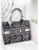 (CLEAR STOCK) (BRAND NEW) CHRISTIAN DIOR MEDIUM DIOR BOOK TOTE BAG IN ECRU WITH BLUE TOILE DE JOUY EMBROIDERY -FULL SET-