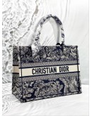 (CLEAR STOCK) (BRAND NEW) CHRISTIAN DIOR MEDIUM DIOR BOOK TOTE BAG IN ECRU WITH BLUE TOILE DE JOUY EMBROIDERY -FULL SET-
