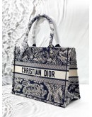 (CLEAR STOCK) (BRAND NEW) CHRISTIAN DIOR MEDIUM DIOR BOOK TOTE BAG IN ECRU WITH BLUE TOILE DE JOUY EMBROIDERY -FULL SET-