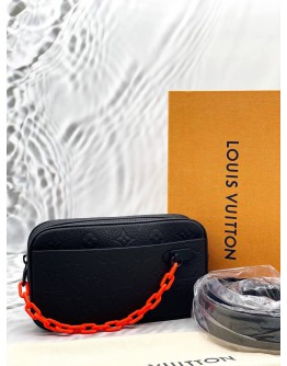 (UNUSED) LOUIS VUITTON X VIRGIL ABLOH POCHETTE VOLGA BELT BAG IN BLACK MONOGRAM TAURILLON LEATHER -FULL SET-