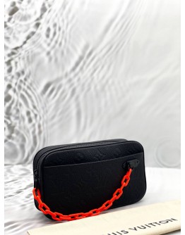 (UNUSED) LOUIS VUITTON X VIRGIL ABLOH POCHETTE VOLGA BELT BAG IN BLACK MONOGRAM TAURILLON LEATHER -FULL SET-