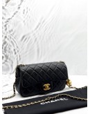 (LIKE NEW) MICROCHIP CHANEL PEARL CRUSH MINI FLAP BAG IN BLACK LAMBSKIN LEATHER -FULL SET-