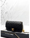 (LIKE NEW) MICROCHIP CHANEL PEARL CRUSH MINI FLAP BAG IN BLACK LAMBSKIN LEATHER -FULL SET-