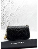 (LIKE NEW) MICROCHIP CHANEL PEARL CRUSH MINI FLAP BAG IN BLACK LAMBSKIN LEATHER -FULL SET-