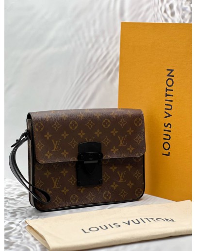 LOUIS VUITTON S LOCK A4 POUCH IN BROWN MONOGRAM CANVAS WITH BLACK LEATHER -FULL SET- 