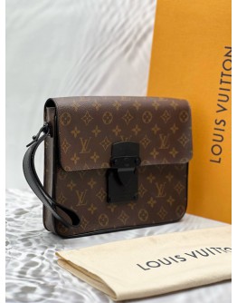 LOUIS VUITTON S LOCK A4 POUCH IN BROWN MONOGRAM CANVAS WITH BLACK LEATHER -FULL SET- 