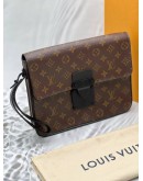 LOUIS VUITTON S LOCK A4 POUCH IN BROWN MONOGRAM CANVAS WITH BLACK LEATHER -FULL SET- 