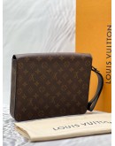 LOUIS VUITTON S LOCK A4 POUCH IN BROWN MONOGRAM CANVAS WITH BLACK LEATHER -FULL SET- 