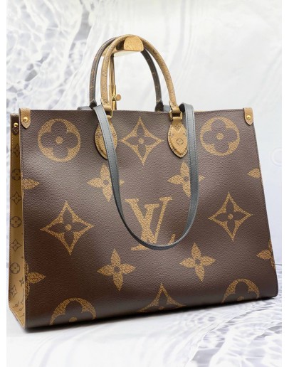 (LIKE NEW) LOUIS VUITTON ON THE GO GM IN BROWN MONOGRAM REVERSE CANVAS WITH BLACK LEATHER
