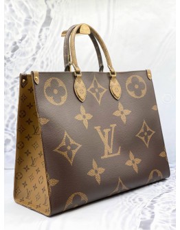 (LIKE NEW) LOUIS VUITTON ON THE GO GM IN BROWN MONOGRAM REVERSE CANVAS WITH BLACK LEATHER