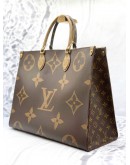 (LIKE NEW) LOUIS VUITTON ON THE GO GM IN BROWN MONOGRAM REVERSE CANVAS WITH BLACK LEATHER