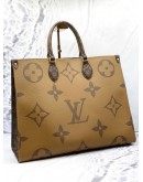 (LIKE NEW) LOUIS VUITTON ON THE GO GM IN BROWN MONOGRAM REVERSE CANVAS WITH BLACK LEATHER