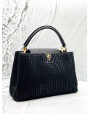 (LIKE NEW) LOUIS VUITTON CAPUCINES MM IN BLACK TWEED WITH LEATHER 
