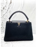 (LIKE NEW) LOUIS VUITTON CAPUCINES MM IN BLACK TWEED WITH LEATHER 