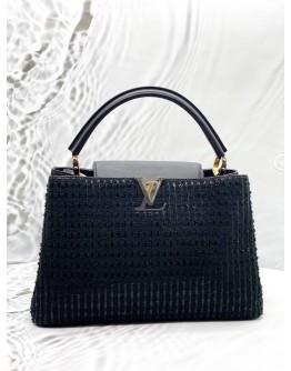(LIKE NEW) LOUIS VUITTON CAPUCINES MM IN BLACK TWEED WITH LEATHER 