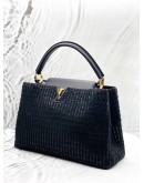 (LIKE NEW) LOUIS VUITTON CAPUCINES MM IN BLACK TWEED WITH LEATHER 