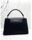 (LIKE NEW) LOUIS VUITTON CAPUCINES MM IN BLACK TWEED WITH LEATHER 