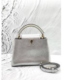 (LIKE NEW) LOUIS VUITTON CAPUCINES PM IN METALLIC SILVER TAURILLON LEATHER 