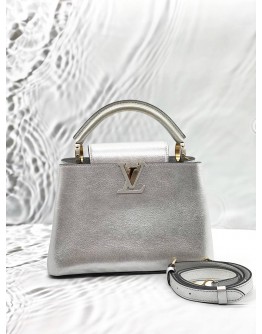 (LIKE NEW) LOUIS VUITTON CAPUCINES PM IN METALLIC SILVER TAURILLON LEATHER 
