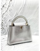 (LIKE NEW) LOUIS VUITTON CAPUCINES PM IN METALLIC SILVER TAURILLON LEATHER 
