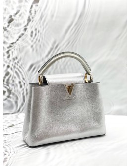 (LIKE NEW) LOUIS VUITTON CAPUCINES PM IN METALLIC SILVER TAURILLON LEATHER 