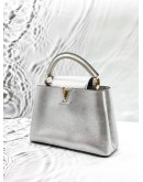 (LIKE NEW) LOUIS VUITTON CAPUCINES PM IN METALLIC SILVER TAURILLON LEATHER 