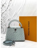 (BRAND NEW) LOUIS VUITTON CAPUCINES MINI IN GRIS PERLE OSTRICH LEATHER -FULL SET-