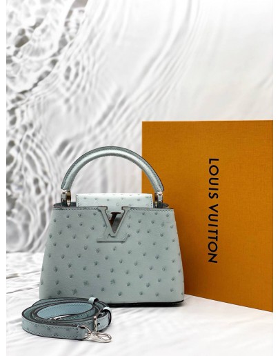 (BRAND NEW) LOUIS VUITTON CAPUCINES MINI IN GRIS PERLE OSTRICH LEATHER -FULL SET-