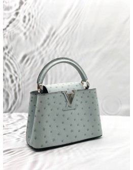 (BRAND NEW) LOUIS VUITTON CAPUCINES MINI IN GRIS PERLE OSTRICH LEATHER -FULL SET-