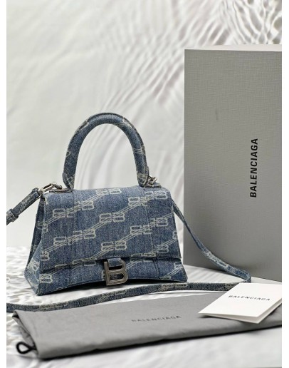(LIKE NEW) BALENCIAGA HOURGLASS BB IN BLUE MONOGRAM DENIM -FULL SET- 
