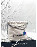 (LIKE NEW) MICROCHIP CHANEL 22 MINI SHOULDER BAG IN WHITE CALFSKIN LEATHER 