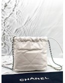 (LIKE NEW) MICROCHIP CHANEL 22 MINI SHOULDER BAG IN WHITE CALFSKIN LEATHER 