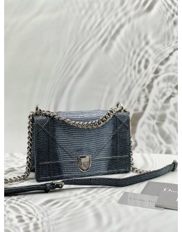 (LIKE NEW) CHRISTIAN DIOR DIORAMA FLAP SHOULDER BAG IN OMBRE BLUE LIZARD LEATHER