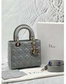 (LIKE NEW) CHRISTIAN DIOR SMALL LADY DIOR MY ABCDIOR IN GREY CANNAGE LAMBSKIN LEATHER -FULL SET-