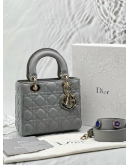 (LIKE NEW) CHRISTIAN DIOR SMALL LADY DIOR MY ABCDIOR IN GREY CANNAGE LAMBSKIN LEATHER -FULL SET-