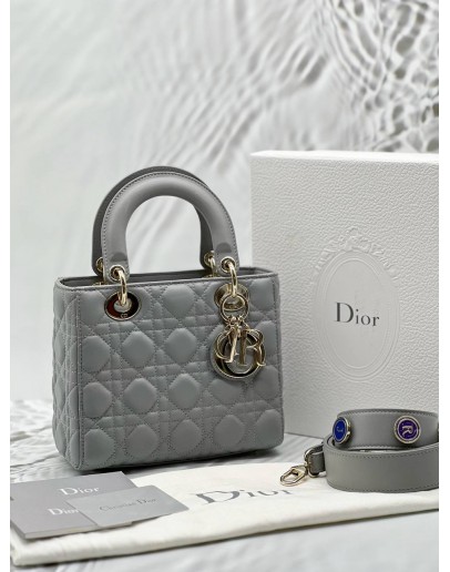 (LIKE NEW) CHRISTIAN DIOR SMALL LADY DIOR MY ABCDIOR IN GREY CANNAGE LAMBSKIN LEATHER -FULL SET-
