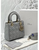 (LIKE NEW) CHRISTIAN DIOR SMALL LADY DIOR MY ABCDIOR IN GREY CANNAGE LAMBSKIN LEATHER -FULL SET-
