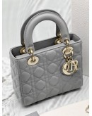 (LIKE NEW) CHRISTIAN DIOR SMALL LADY DIOR MY ABCDIOR IN GREY CANNAGE LAMBSKIN LEATHER -FULL SET-