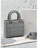(LIKE NEW) CHRISTIAN DIOR SMALL LADY DIOR MY ABCDIOR IN GREY CANNAGE LAMBSKIN LEATHER -FULL SET-