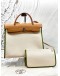 (LIKE NEW) HERMES HERBAG PM 31 IN OFF WHITE TOILE CANVAS WITH LIGHT BROWN VACHE HUNTER LEATHER