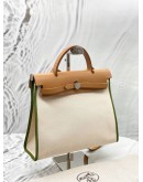 (LIKE NEW) HERMES HERBAG PM 31 IN OFF WHITE TOILE CANVAS WITH LIGHT BROWN VACHE HUNTER LEATHER