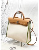 (LIKE NEW) HERMES HERBAG PM 31 IN OFF WHITE TOILE CANVAS WITH LIGHT BROWN VACHE HUNTER LEATHER