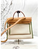 (LIKE NEW) HERMES HERBAG PM 31 IN OFF WHITE TOILE CANVAS WITH LIGHT BROWN VACHE HUNTER LEATHER
