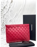 CHANEL O CASE CLUTCH IN RED LAMBSKIN LEATHER -FULL SET-