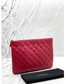 CHANEL O CASE CLUTCH IN RED LAMBSKIN LEATHER -FULL SET-