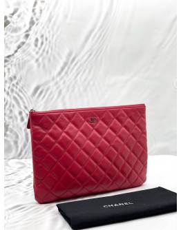 CHANEL O CASE CLUTCH IN RED LAMBSKIN LEATHER -FULL SET-