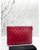 CHANEL O CASE CLUTCH IN RED LAMBSKIN LEATHER -FULL SET-
