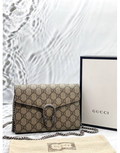 (LIKE NEW) GUCCI DIONYSUS SMALL CHAIN BAG IN BEIGE GG SUPREME CANVAS -FULL SET-