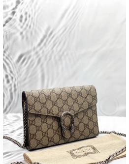 (LIKE NEW) GUCCI DIONYSUS SMALL CHAIN BAG IN BEIGE GG SUPREME CANVAS -FULL SET-